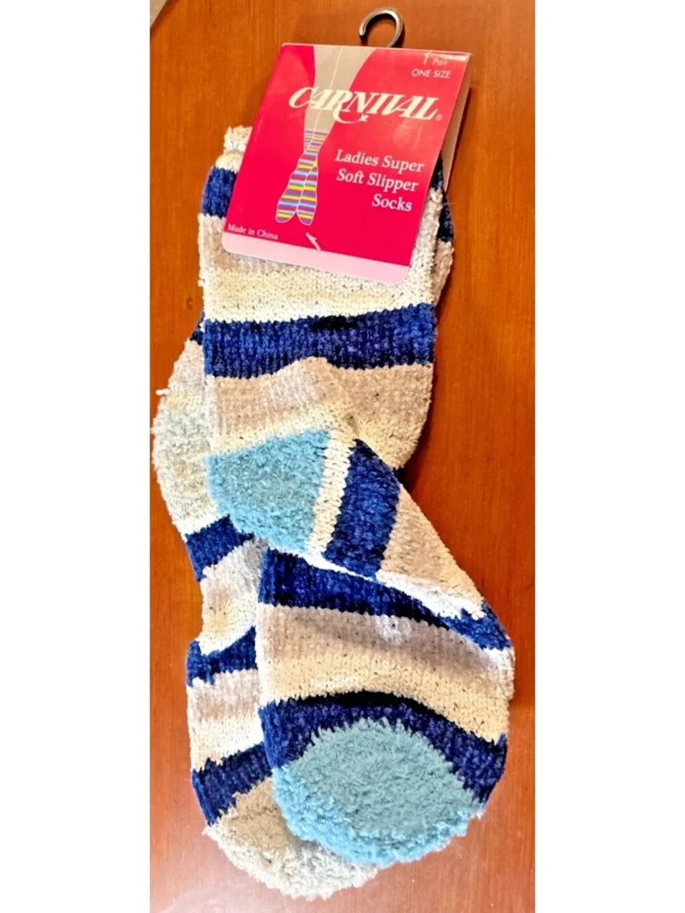 Womens Carnival Super Soft Slipper Socks 1 Sz Stripe Design Cozy Blue Gray (1a)